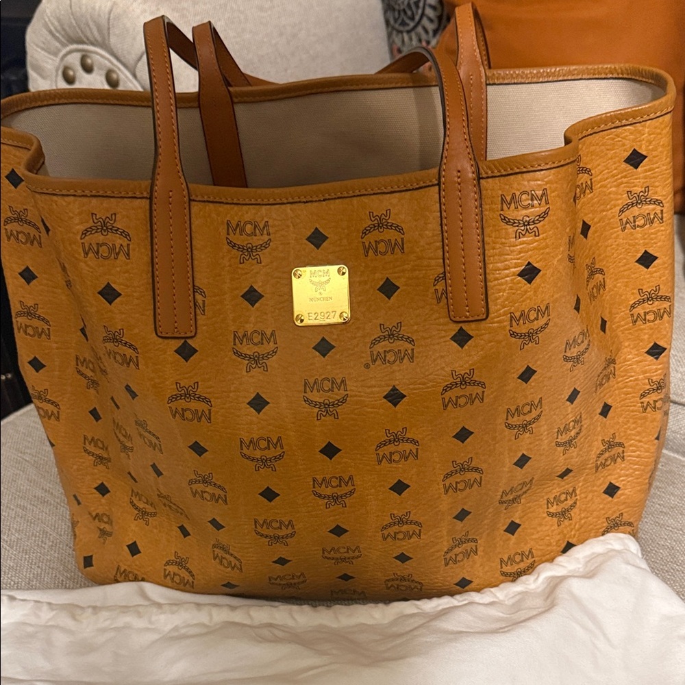 MCM Tan Logo Tote Bag